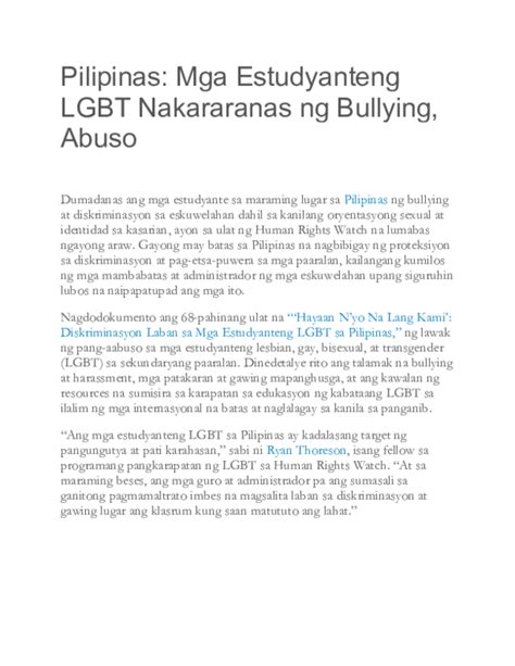Pilipinas: Mga Estudyanteng LGBT Nakararanas ng Bullying, Abuso.